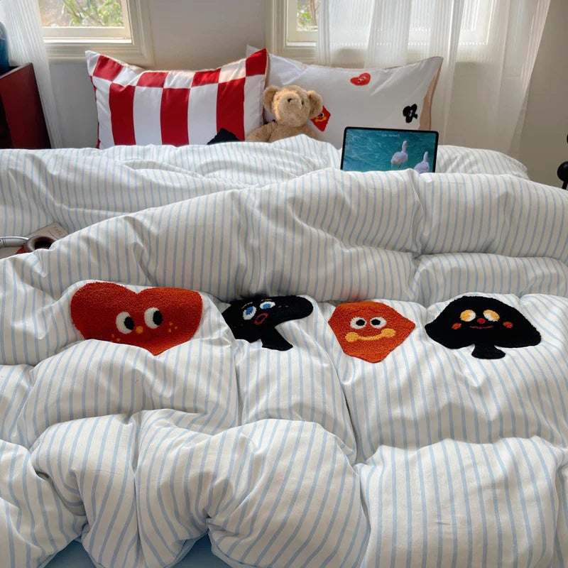 Rynx | Embroidered Running Dog Soft Bedding Set Duvet Cover Bed Linen Bedspread Pillowcases Flat Sheet Comforter Sets for Girls