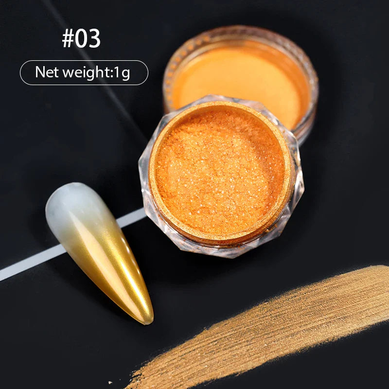 Rynx | Aurora Pearl White Nails Glitter Dust Chrome Gradient Rubbing on Powder Mirror Reflective Magnetic Pigment Nail Art Decorations