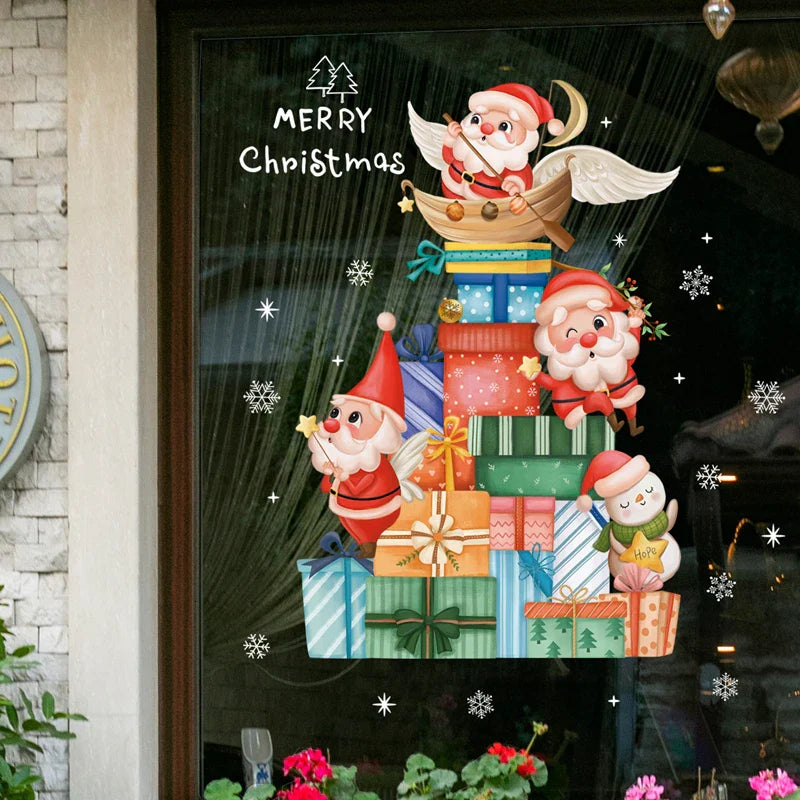 Rynx Christmas Window Stickers Santa Claus Christmas Tree Cartoon Glass Stickers Merry Christmas New Year Decorations for Home