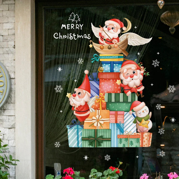 Rynx Christmas Window Stickers Santa Claus Christmas Tree Cartoon Glass Stickers Merry Christmas New Year Decorations for Home