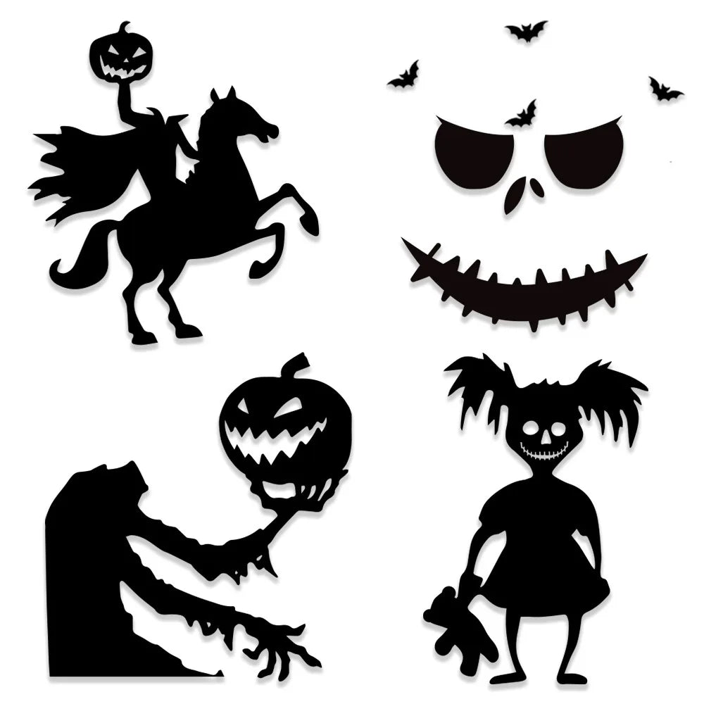Rynx | Black Halloween Decoration Skeleton Hand Pumpkin Door Sticker Ghost Festival Party Decor Grinning Mouth Wall Sticker Happy Halloween