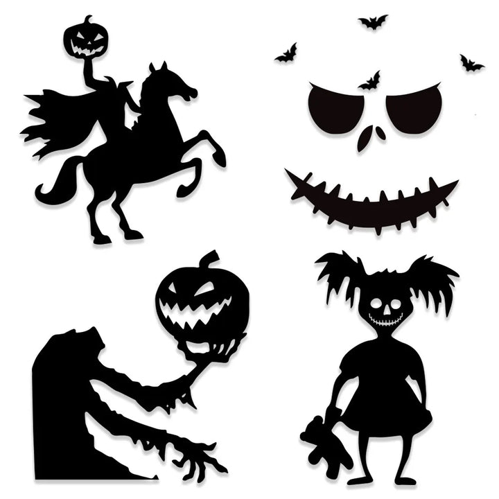 Rynx | Black Halloween Decoration Skeleton Hand Pumpkin Door Sticker Ghost Festival Party Decor Grinning Mouth Wall Sticker Happy Halloween