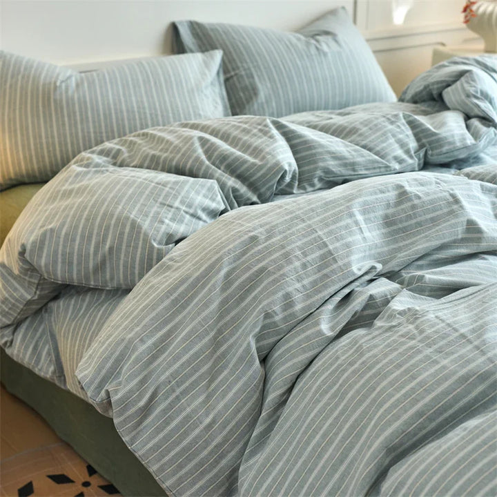 Lisslune | Luxus 100% Baumwolle Streifen 3-teiliges Bettbezug-Set (1 Bettbezug + 2 Kissenbezüge), Garngefärbt, Weiches Bettwäsche-Set, Mehrere Größen