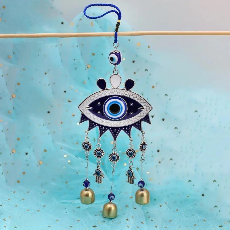 Lisslune | Turkish Blue Glass Evil Eyes Wind Chime - Handmade Protective Home Decoration