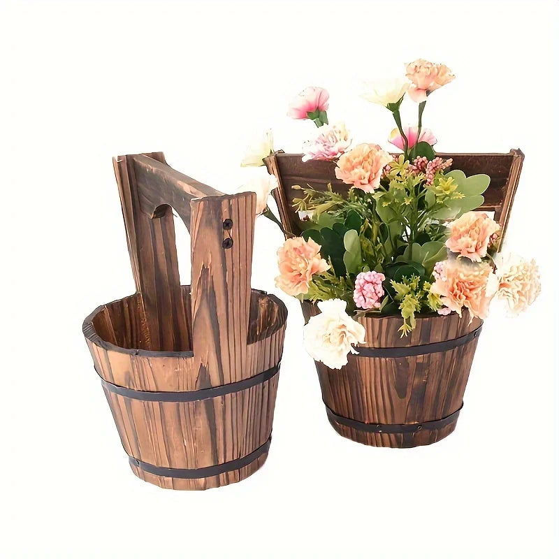 Lisslune | Wooden Bucket Planter in Barrel Design for Garden and Terrace – Decorative Flower Pots made of Wood