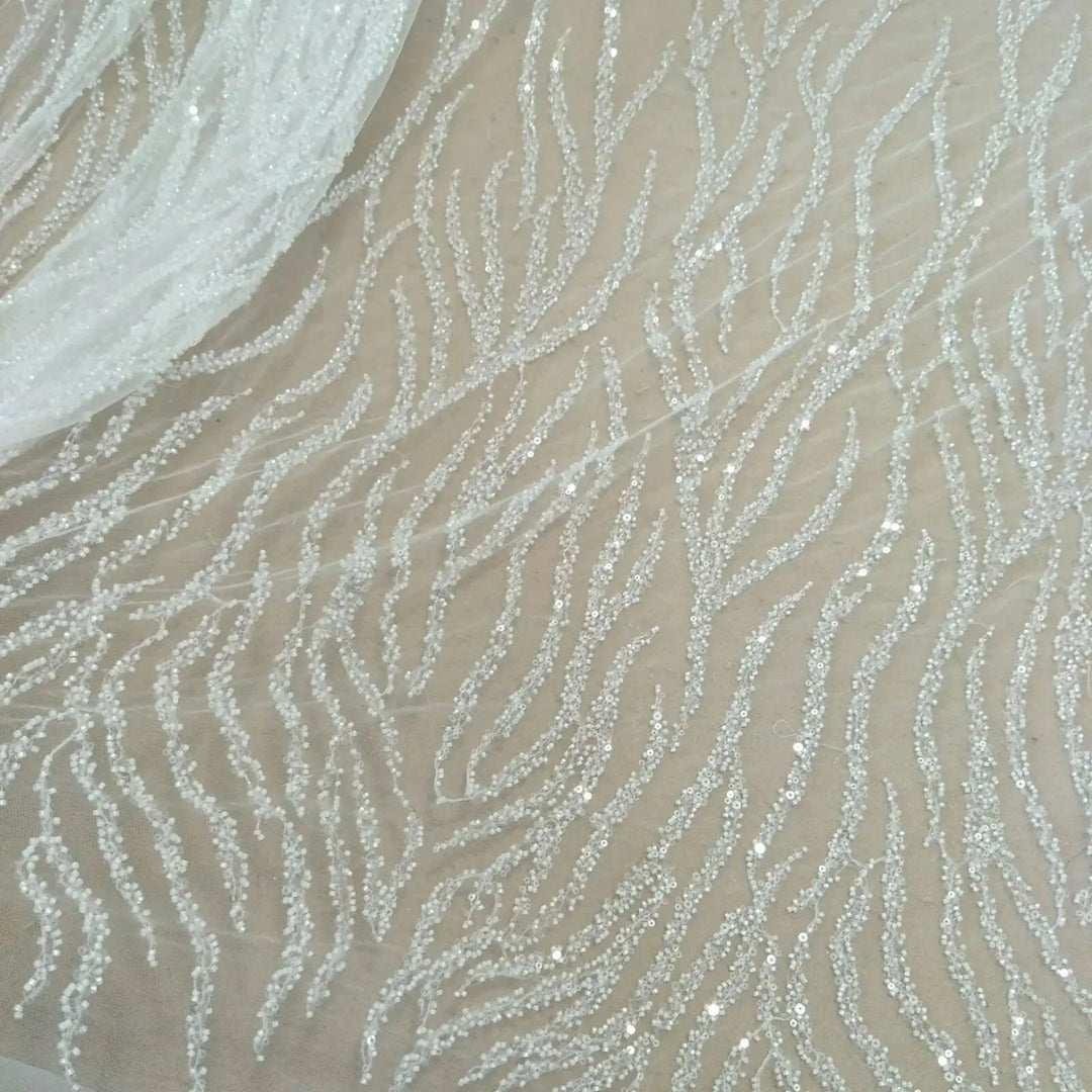 Lisslune | Luxurious Pearl Sequin Lace Fabric for Wedding Dresses - 130 cm Width, available per Yard