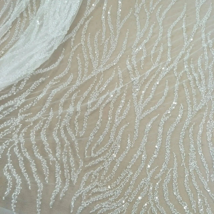 Lisslune | Luxurious Pearl Sequin Lace Fabric for Wedding Dresses - 130 cm Width, available per Yard