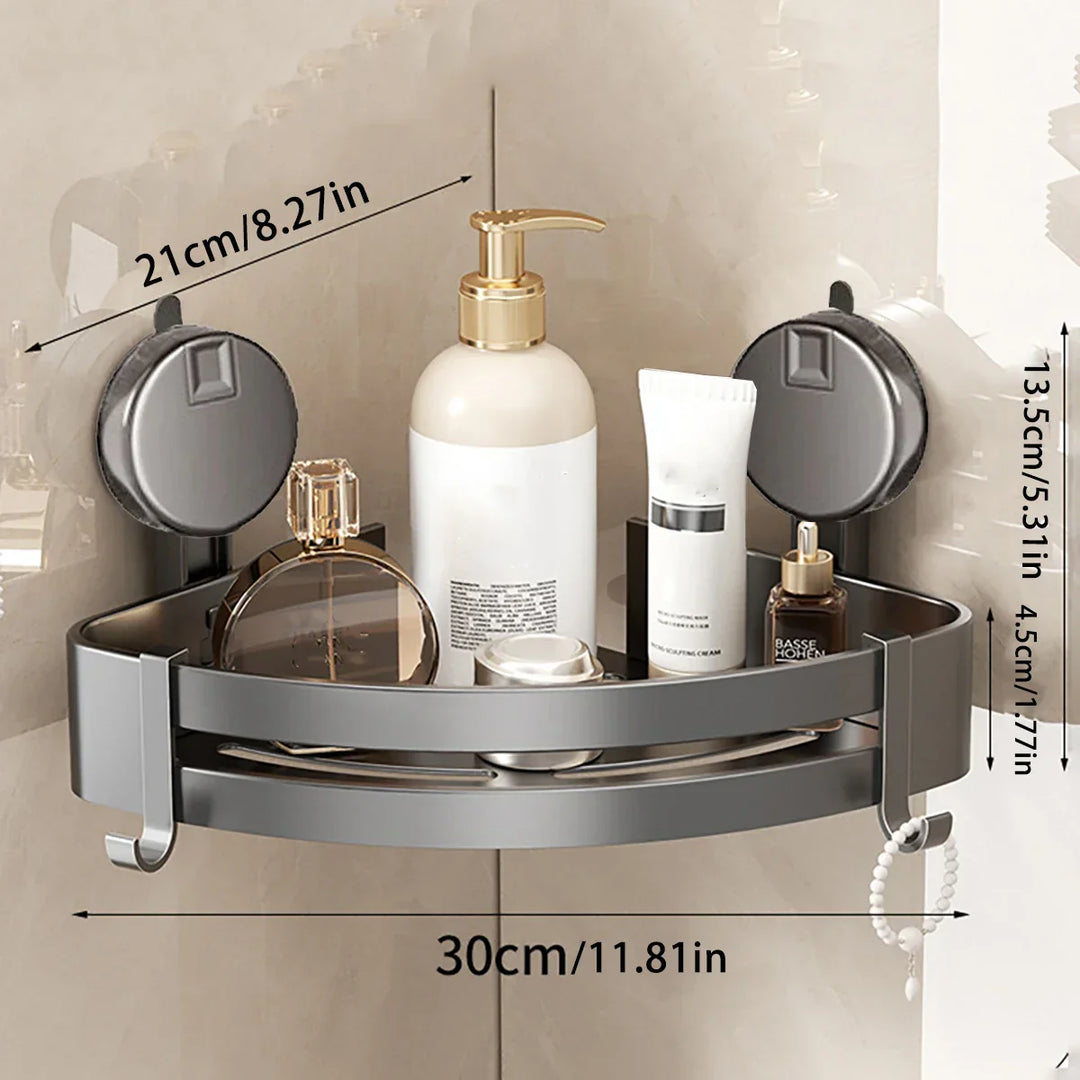 Lisslune | No-Drill Suction Powered Corner Bathroom Organizer