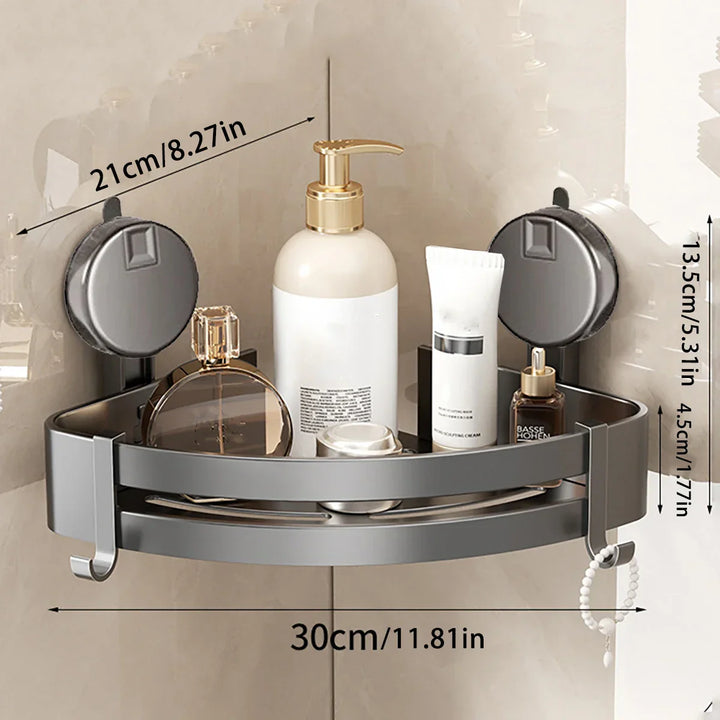 Lisslune | No-Drill Suction Powered Corner Bathroom Organizer