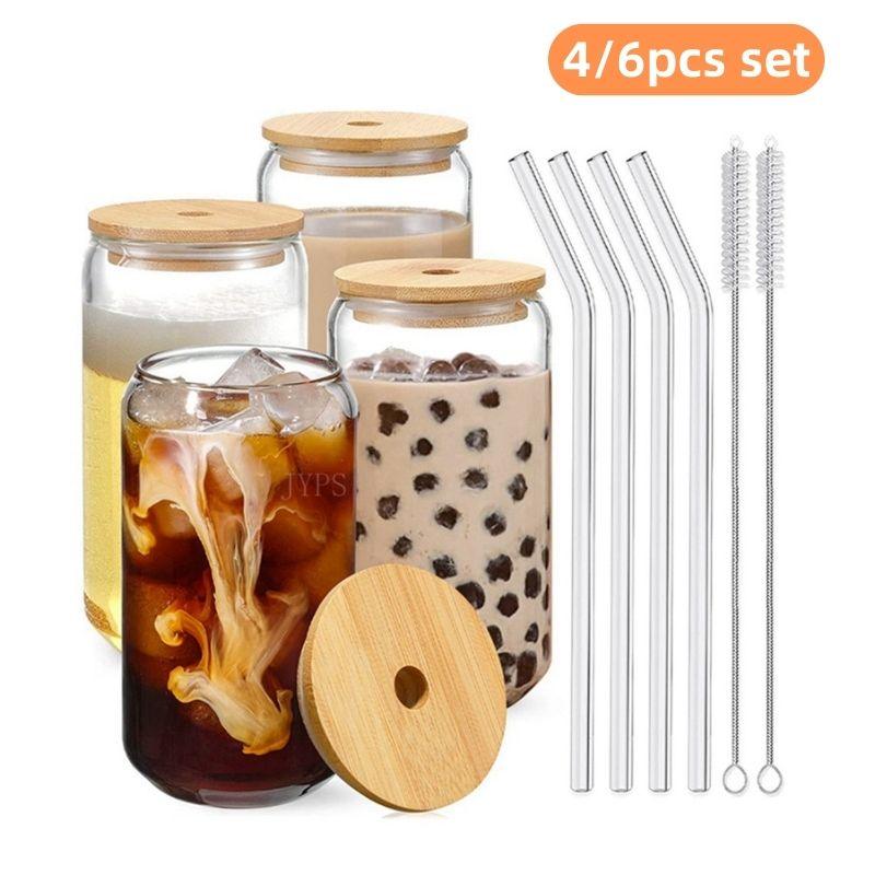 Lisslune | Elegant Can-Shape Glass Tumbler Set - 4 Premium Cups for Luxurious Drinking Experiences
