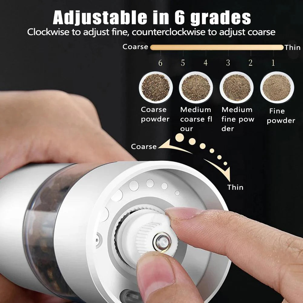 Lisslune | Elegant rechargeable electric pepper mill with adjustable grind levels and integrated LED light