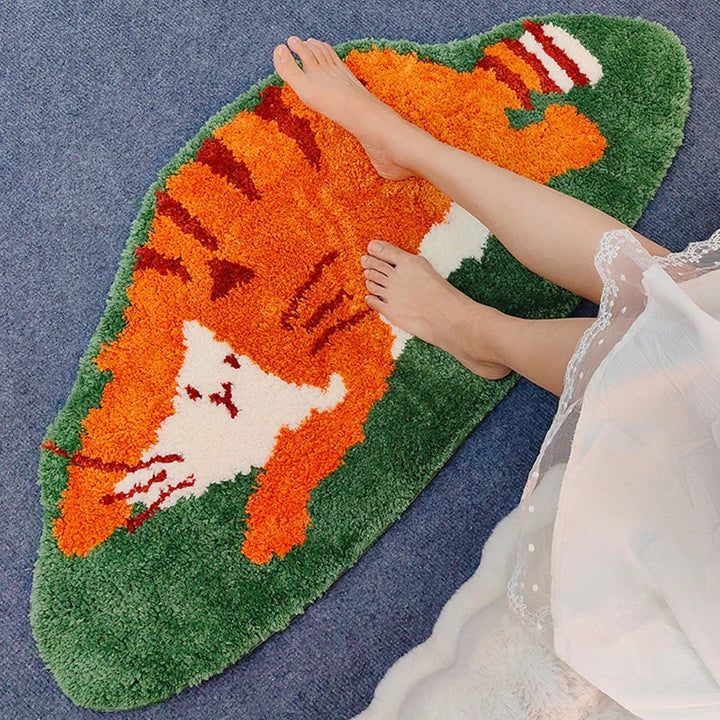 Rynx | Cute padded cat bedroom rug Soft cartoon animal rug bathroom mat living area pad doormat aesthetic home decoration 50x110cm