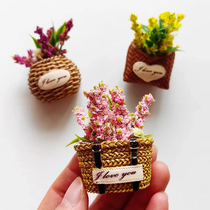 Rynx | Buy 5, get 1 flower basket refrigerator magnets immortal flowers decorated basket for refrigerator magnetic stickers fabrics flowers home
