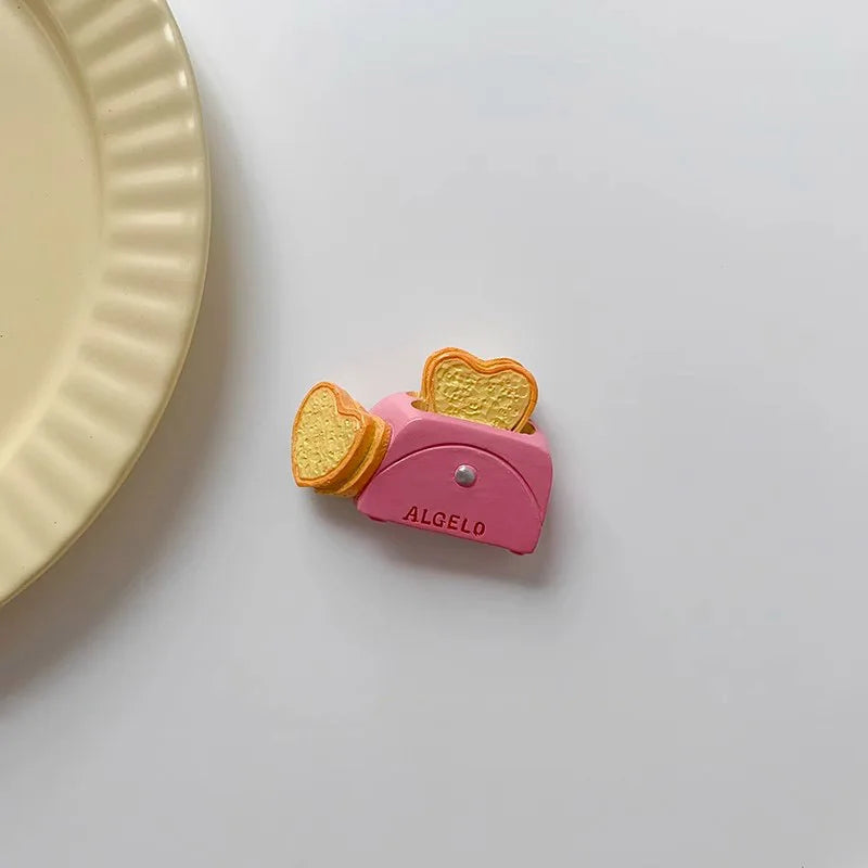 Rynx | 3D Simulation Food Style Refrigerator Magnets Pink Heart Egg Croissant Magnetic Decorative Stickers for the Refrigerator
