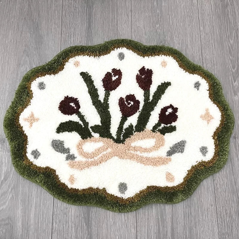 Rynx | Tufting Floral Bath Mat Living Room Rug Soft Bath Mat Bedroom Bedside Rug Door Floor Non-Slip Mat Aesthetic Home Decor