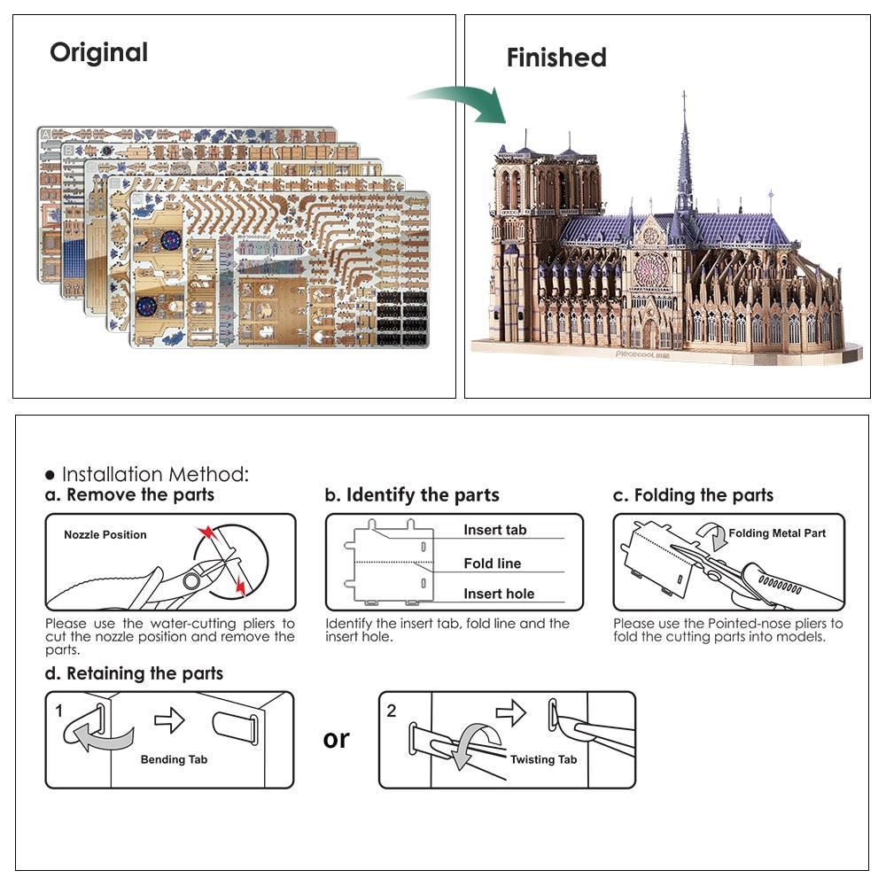 Lisslune | Notre Dame Cathedral 3D Metal Puzzle Kit for Adults - Engaging DIY Assembly Experience