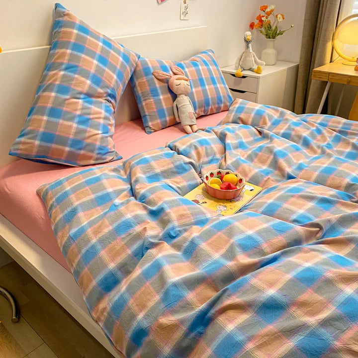 Rynx | Japanese Style 100% Cotton Soft Bed Linen Set Stripe Print Duvet Cover with Pillowcase Comforter Bedspread Pillowcase Sets