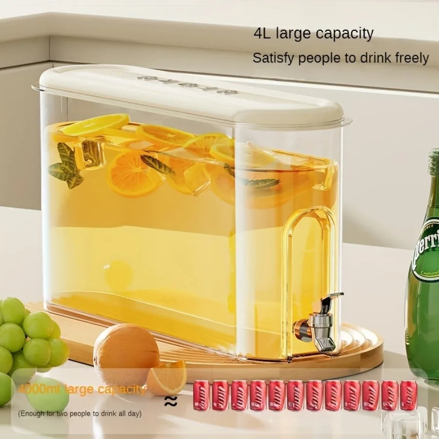 Rynx | 4l Refrigerator Plastic Cold Water Pot Faucet Kitchen Bar Water Dispenser Leak-Free Heat-Resistant Drink Bucket