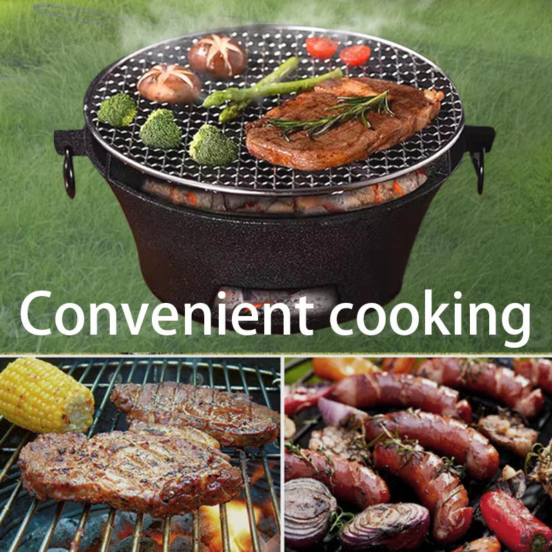 Lisslune | Outdoor Holzkohlegrill Tragbarer Gusseisen BBQ 10-Zoll Oberfläche Camping Picknicks Outdoor Partys Kompaktes Design Zuhause Terrasse Campingplatz