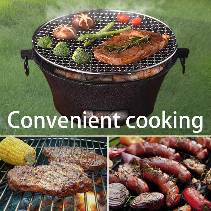 Lisslune | Outdoor Holzkohlegrill Tragbarer Gusseisen BBQ 10-Zoll Oberfläche Camping Picknicks Outdoor Partys Kompaktes Design Zuhause Terrasse Campingplatz