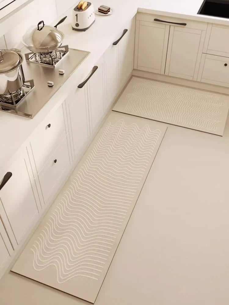 Rynx | Cream Style Kitchen Runner Waterproof Oil-resistant PVC Carpet Easy Care Washable Floor Rug Non-slip Cuttable Customizable Rugs