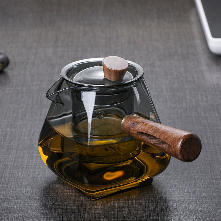 Lisslune | Japanese Glass Teapot with Wooden Handle, Boiling Teapot, Electric Ceramic Stove, Tea Maker, High-Quality Tea Set, Heat-Resistant Teapot, 700 ml