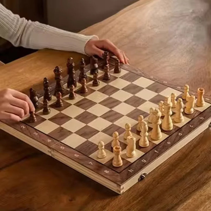 Rynx | 3 in 1 foldable international chess, foldable wooden portable chess game board, wooden chessboard for adults premium gift