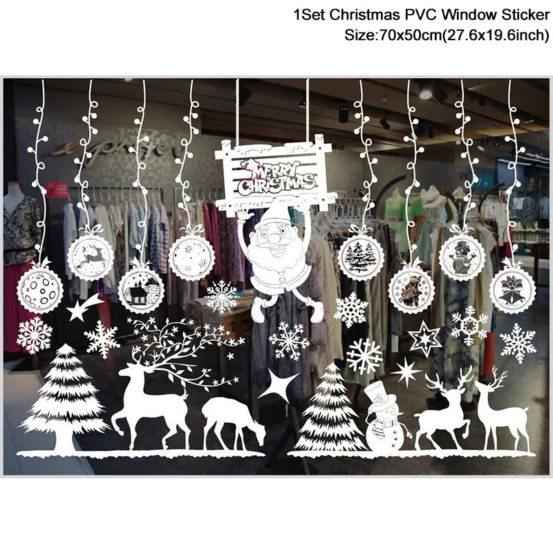 Rynx Christmas Window Stickers Santa Snowflake DIY Wall Tattoo Christmas Decorations for Home New Year Ornaments Gift