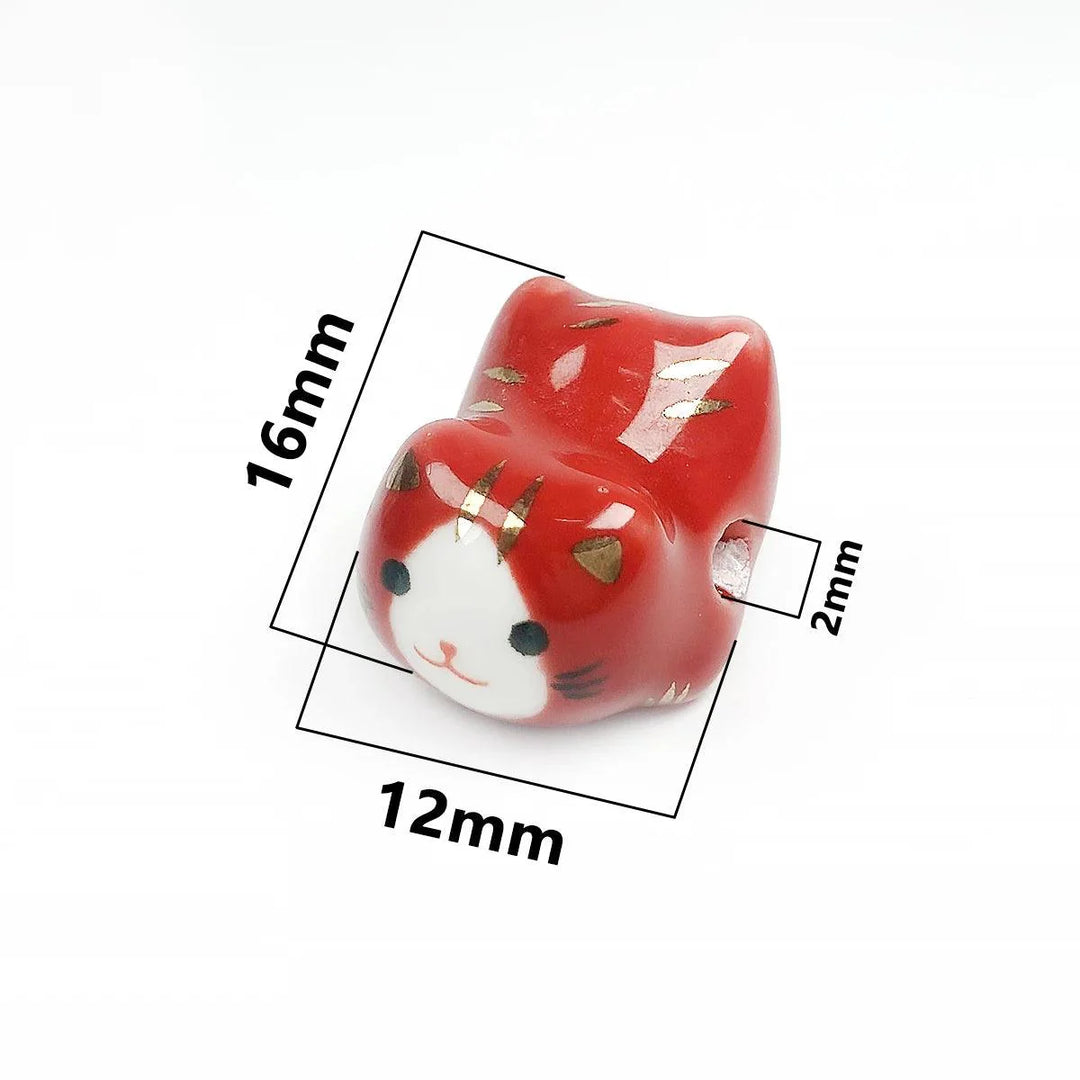 Lisslune | Charming anime-inspired lucky cat ceramic beads for creative jewelry projects - 15x21mm porcelain essentials with vertical hole