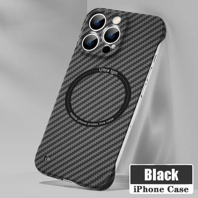 Lisslune | Ultra thin carbon fiber magnetic case for iPhone 16 15 ProMax 14 Plus 13 12 11 Pro Max Magsafe wireless charging borderless cover