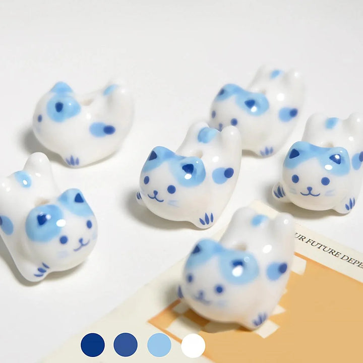Lisslune | Charming anime-inspired lucky cat ceramic beads for creative jewelry projects - 15x21mm porcelain essentials with vertical hole