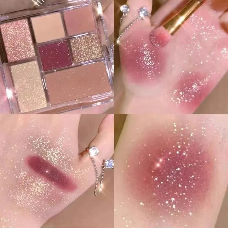 Rynx | Shimmer Eyeshadow Palette 7 Colors Gray Powder Glitter Eyeshadow Black Korean Eye Makeup Cosmetics Maquillajes For Women Makeup