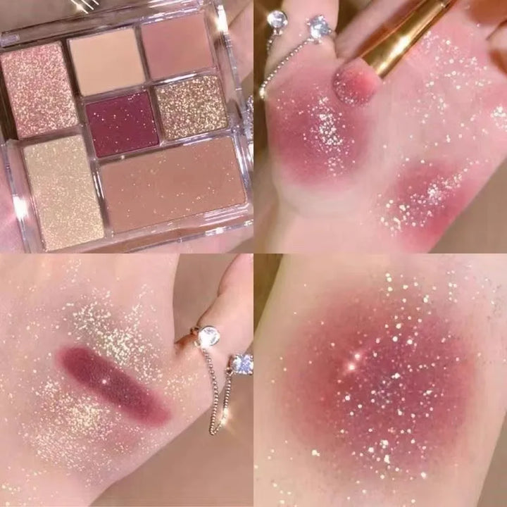 Rynx | Shimmer Eyeshadow Palette 7 Colors Gray Powder Glitter Eyeshadow Black Korean Eye Makeup Cosmetics Maquillajes For Women Makeup
