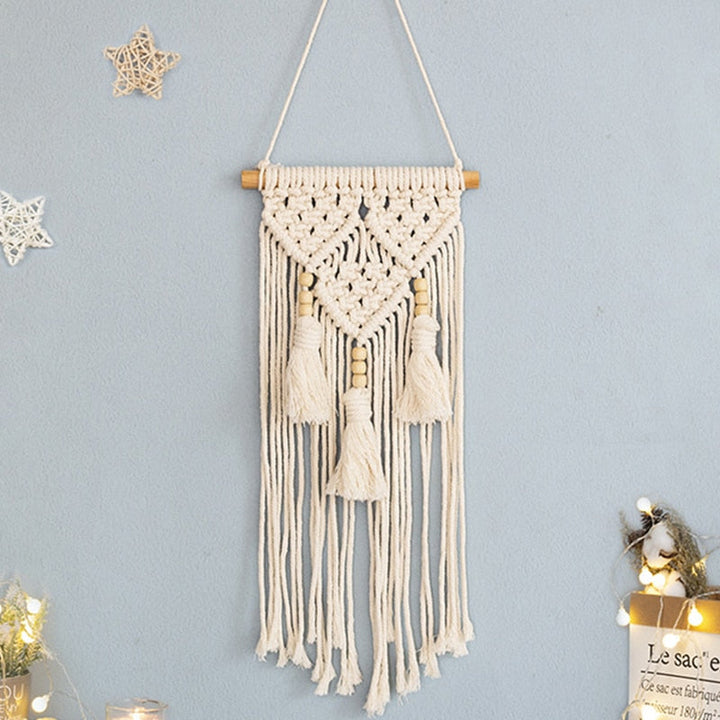 Lisslune | Bohemian Wall Tapestry, Macrame Wall Hanging, Home Decoration, Cotton Linen Tassel, Handcrafted, Woven, Geometric Canvas Art, Background Wall Tapestries