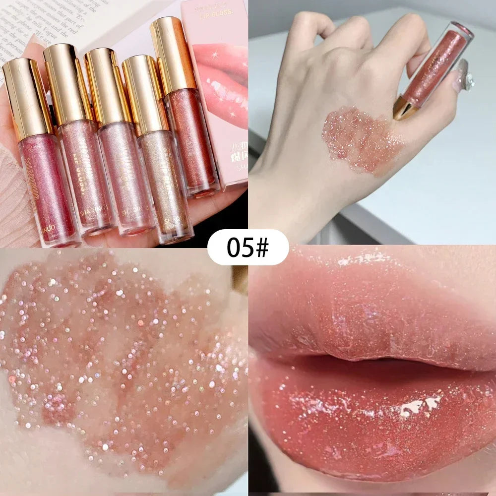 Rynx | Diamond Shiny Lip Gloss Waterproof Glitter Liquid Lipstick Long-lasting Shimmer Pearl Lip Lacquer Women Sexy Lip Tint Makeup