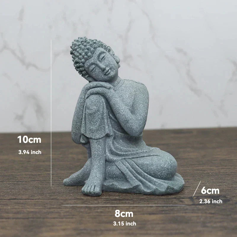 Lisslune | Buddha Stone Statue Small Buddhist Monks Tibetan Buddhism Figures Zen Garden Ornament Meditation Home Aquarium Decoration
