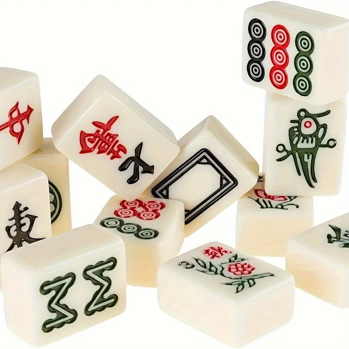 Rynx | 1pc Portable Compact Mahjong Set Lightweight Mahjong Set with Brown Bag - Perfect for Travel and Board Games