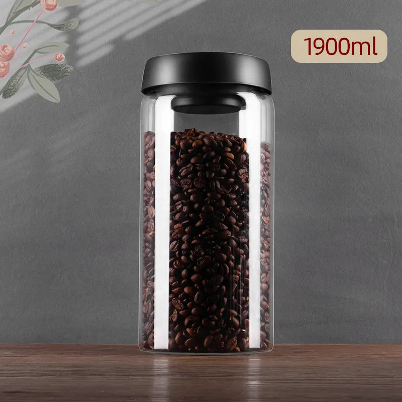 Lisslune | GIANXI Vacuum Sealed Jug, Coffee Beans, Glass, Airtight Canister, Food, Grains, Sweets, Fresh Keeping Container, Kitchen Accessories