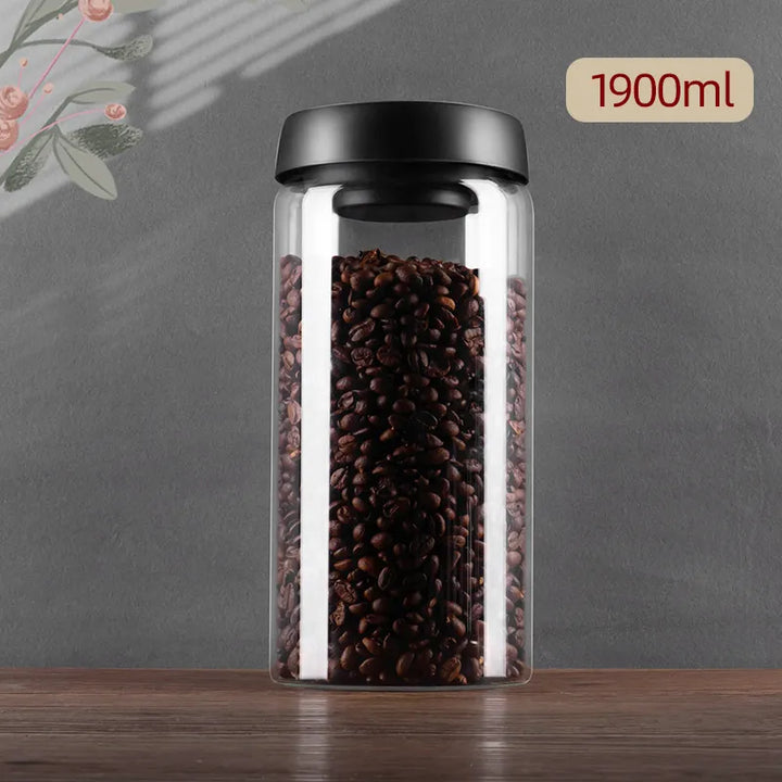 Lisslune | GIANXI Vacuum Sealed Jug, Coffee Beans, Glass, Airtight Canister, Food, Grains, Sweets, Fresh Keeping Container, Kitchen Accessories