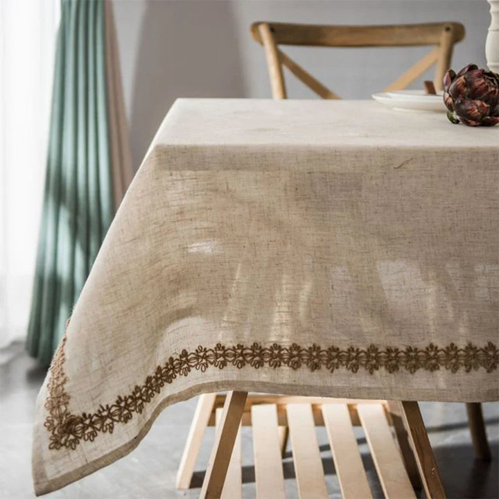 Rynx Linen Blend Tablecloth, Rectangular Fringe, Jute Rope Lace Dustproof Tablecloth, for Kitchen Dining Room Party Tea Table Decoration