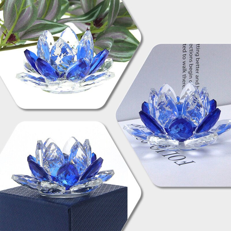 Lisslune | Crystal Lotus Flower Craft Glass Paperweight Home Decoration Ornaments Figures Home Wedding Party Decor Gifts Souvenir
