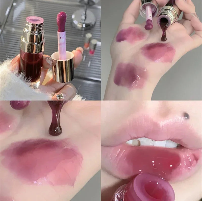 Rynx | Liquid Lipstick Mirror Jelly Tint Long-lasting Cherry Red Pink Lip Gloss 6 Colors Sexy Non-sticky Cup Lip Lacquer Korean Lip Oil Makeup