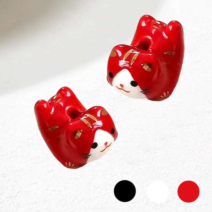 Lisslune | Charming anime-inspired lucky cat ceramic beads for creative jewelry projects - 15x21mm porcelain essentials with vertical hole