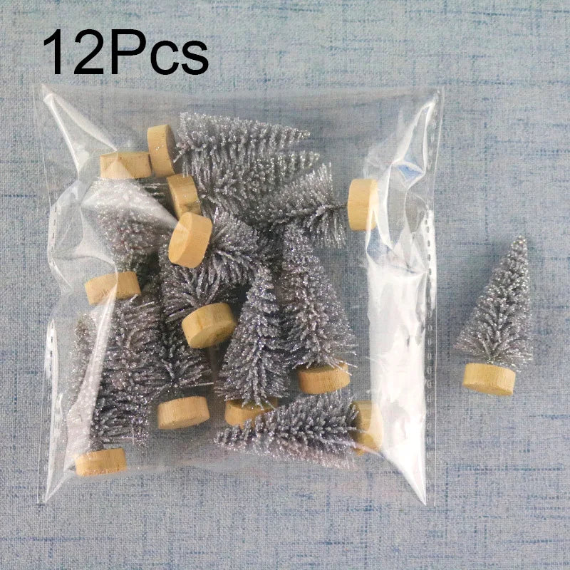 Rynx | 12 Piece Mini Christmas Tree Ornament Small Artificial Pine Sisal Snow Landscape Xmas Trees Christmas Table Decor Gifts