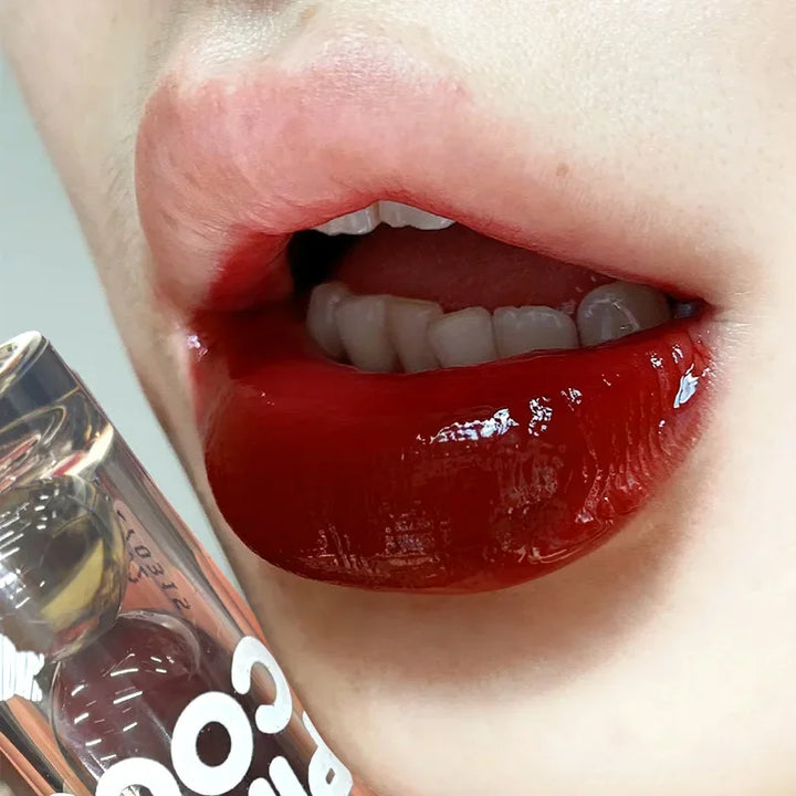 Rynx | Punk Juice Red Lip Gloss Black Mirror Glass Water Light Clear Lip Glass Waterproof Non-Sticky Liquid Lipstick Nude Lip Tint Makeup