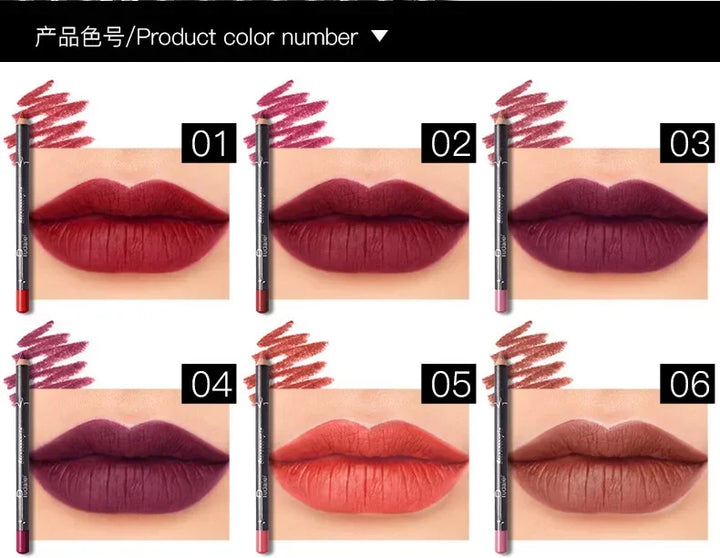 Rynx | 12 pieces/set waterproof lipstick pencil nude matte lip liner moisturizing long-lasting lip contour pencil professional makeup pencils