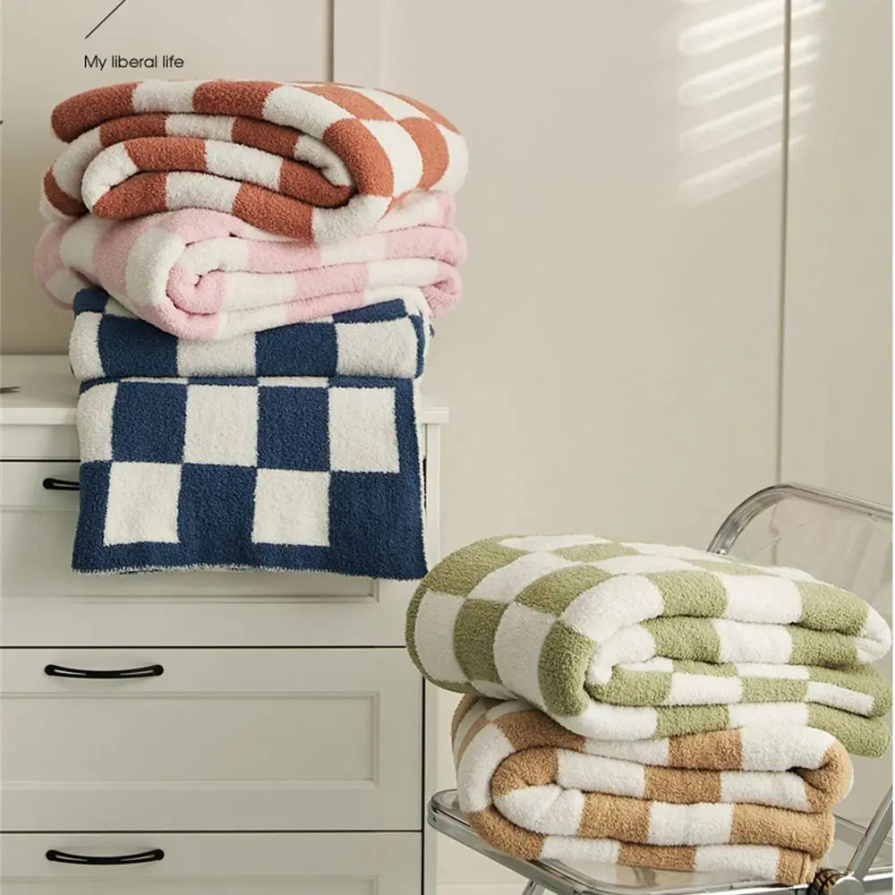 Rynx | Retro Checkered Plaid Knit Fleece Blankets Soft Cozy Thread Blanket Sofa Blanket Dust Cover Tassel Blankets For Bed
