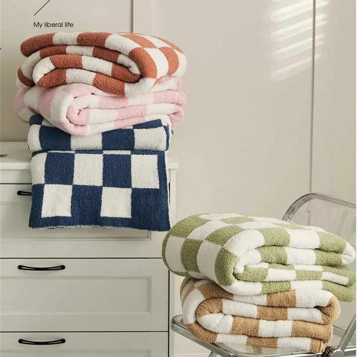 Rynx | Retro Checkered Plaid Knit Fleece Blankets Soft Cozy Thread Blanket Sofa Blanket Dust Cover Tassel Blankets For Bed