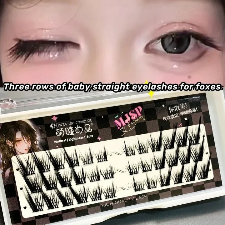 Rynx | 3/10 Rows Fox Eyes Effect False Eyelashes Fluffy Curl Reusable Individual Clusters Segmented Natural Thickness Manga Eyelash Extension Tool