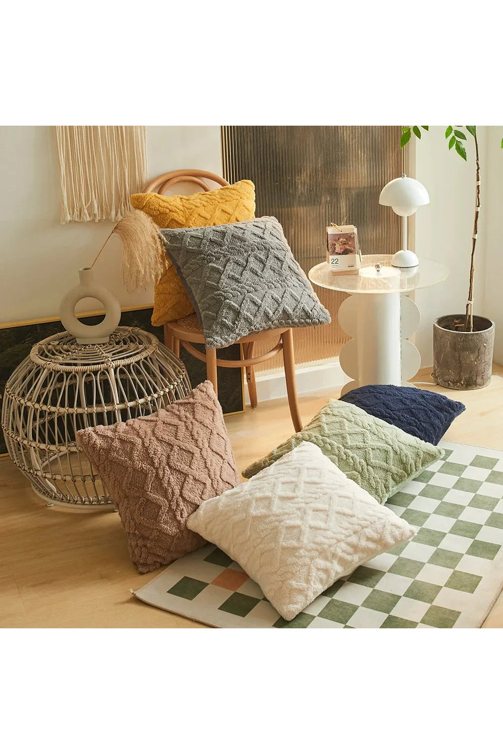Lisslune | Geometric Plush Sofa Cushion Cover